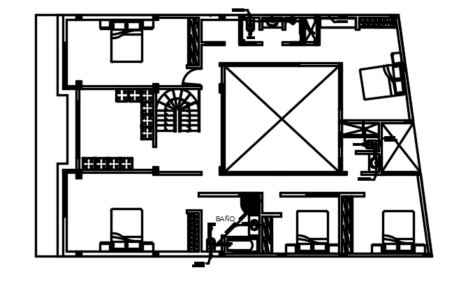 The plumbing layout of the 12x19m house plan first floor AutoCAD drawing