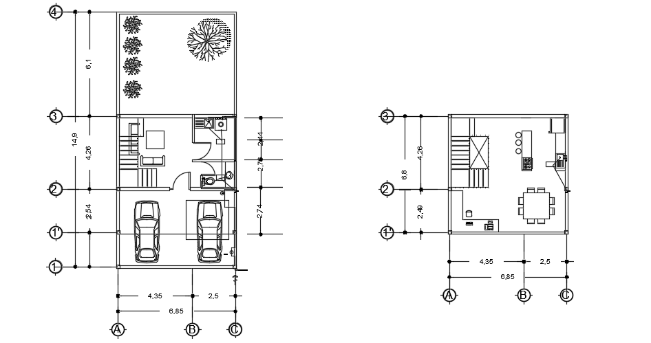 The plumbing layout of the 7x15m works administration department guest house plan