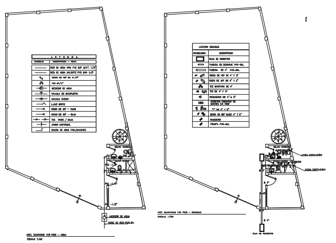 The plumbing layout of the 9x14m office plan is given in this AutoCAD drawing