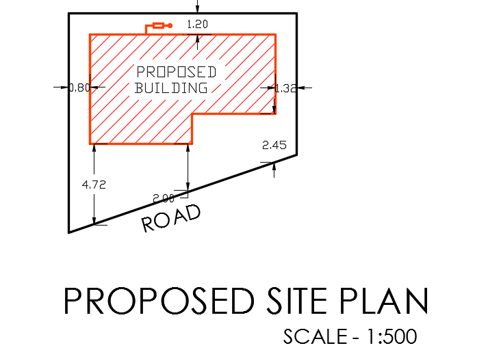 The proposed site layout of the 12x8m two story house plan cad drawing model