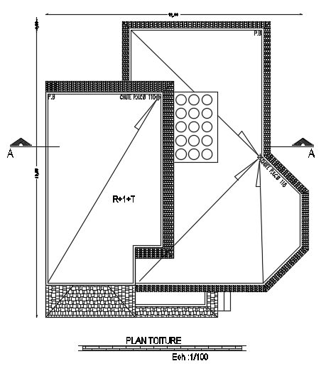The rainwater hole detail of the 12x14m house plan drawing