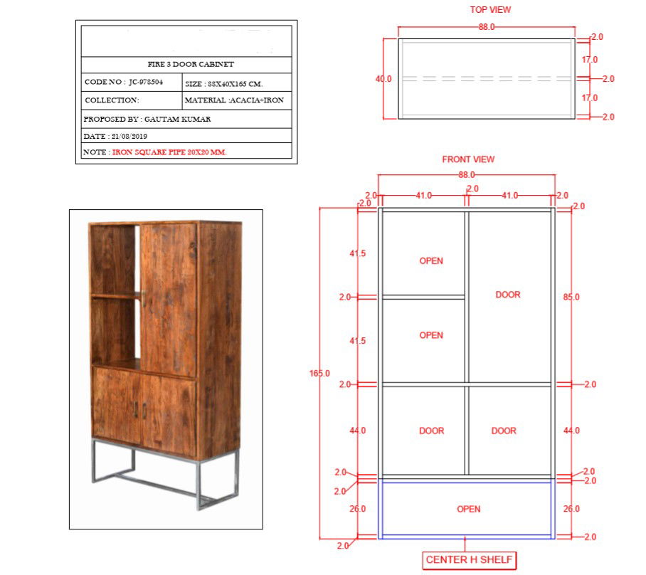 There Drawer Cabinet Size 88x40x105 Cm With PDF File