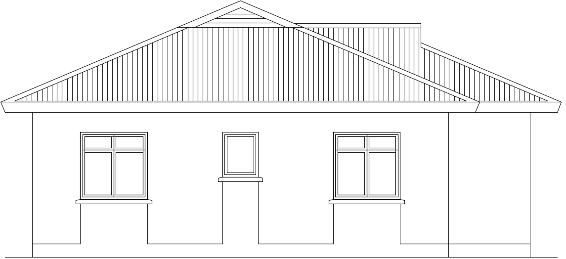The rear elevation view of the 12x15m house building