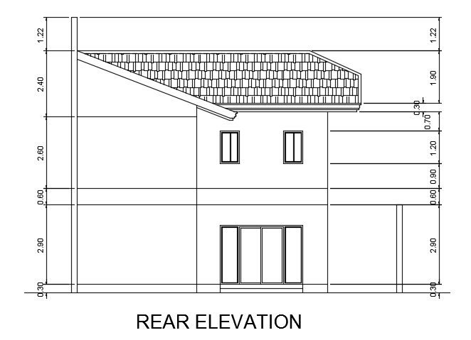 The rear elevation view of the 12x20m residential building AutoCAD drawing