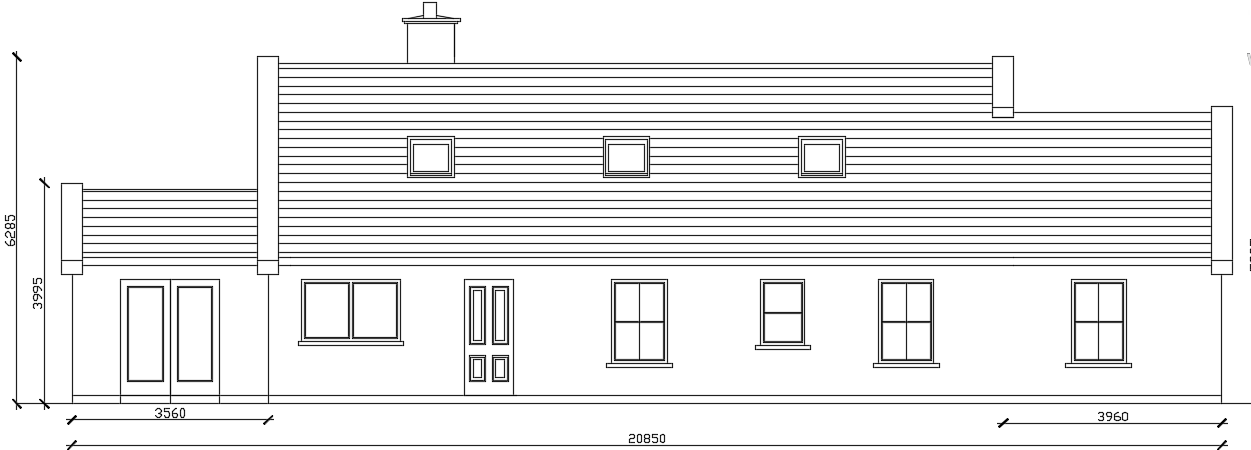 The rear elevation view of the 13x20m house building AutoCAD drawing