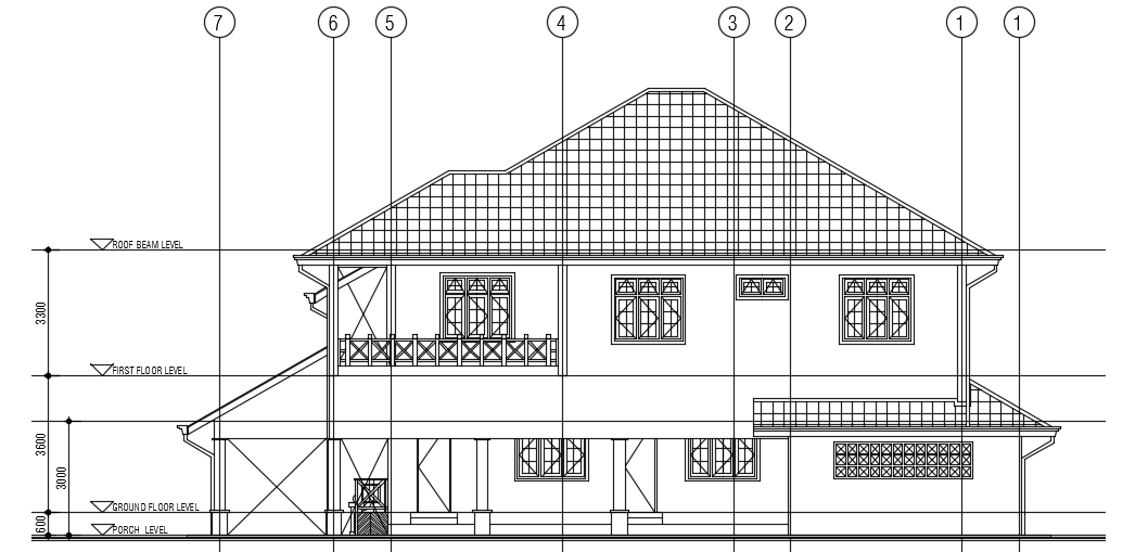 The rear elevation view of the 20x22m two story house building drawing