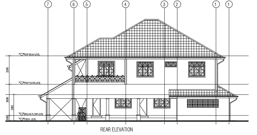 The rear elevation view of the 21x22m house building