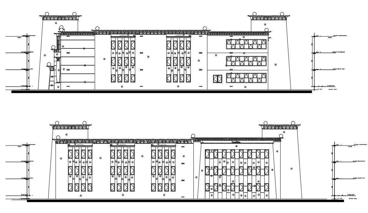 The rear section and the elevation details of the college building AutoCAD DWG Drawing File. Download the AutoCAD DWG file.