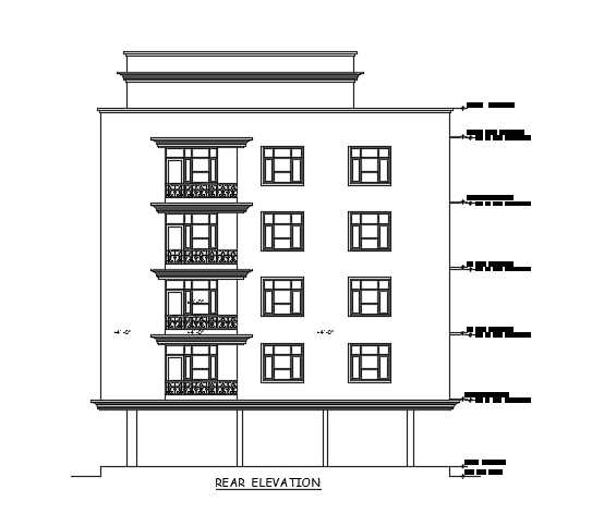The rear side elevation view of the 86’x44’ multifamily apartment building