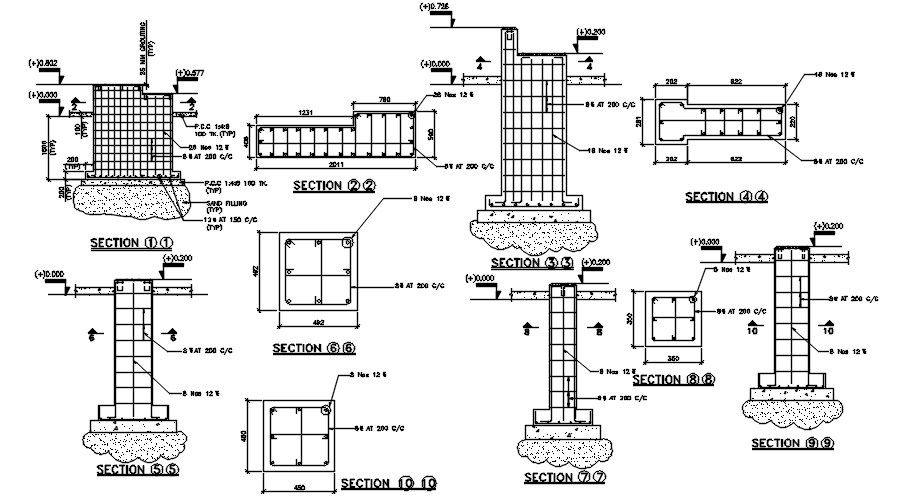 The reinforcement beam section detail is given in this AutoCAD drawing file.Download this 2d Autocad drawing file.