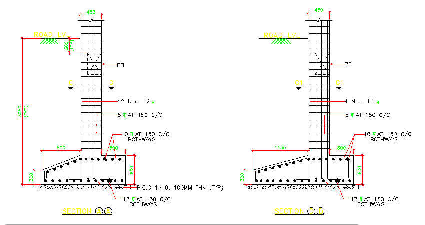 The reinforcement column Detail with PCC is given in this 2D AutoCAD Drawing DWG file.Download the free 2D AutoCAD DWG file now.
