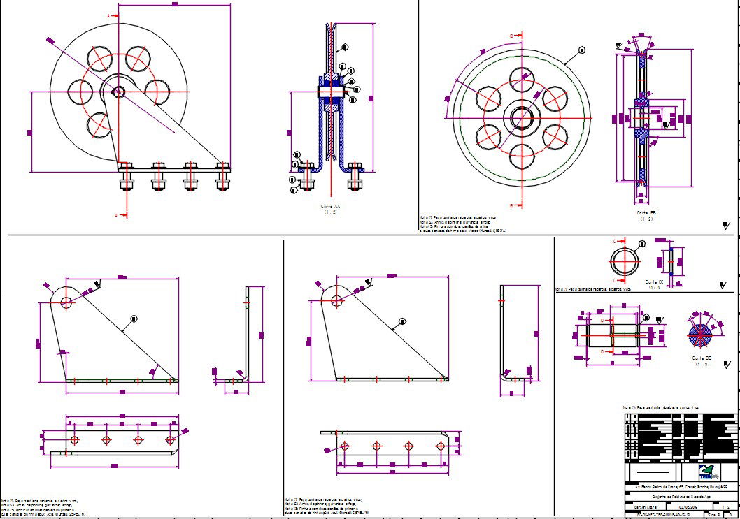 The rental car set steel cable pulley assembly 2D AutoCAD drawing