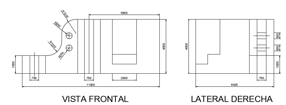 The right and front view of the 1bhk house building isometric view CAD drawing