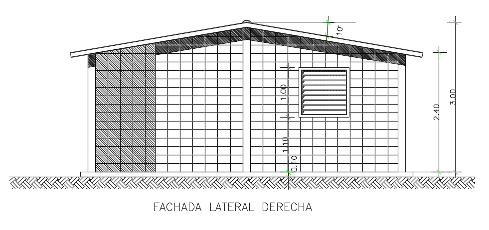 The right elevation view of the 10x7m house building