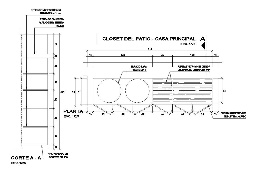 The right section view and lock detail of the 1300x700mm wardrobe is given in this AutoCAD drawing model.Download now.