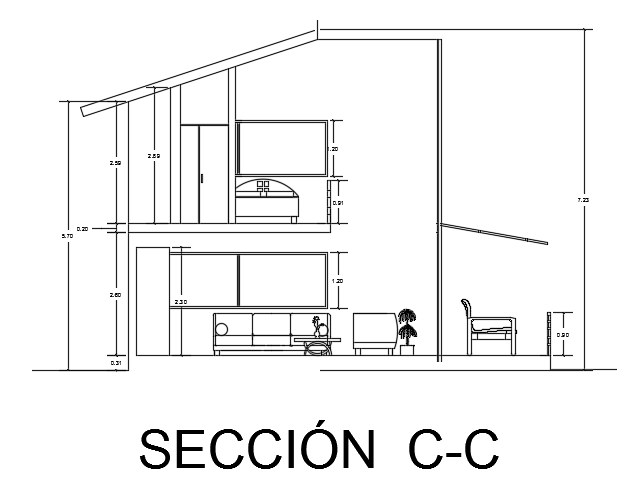 The right side cut section view of the 11x10m house plan two story residential building