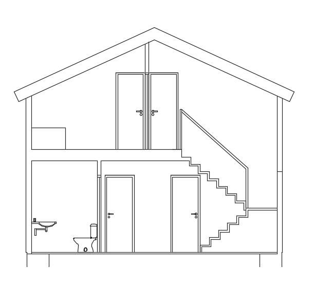 The Right Side Cut Section View of 14x8m House DWG File