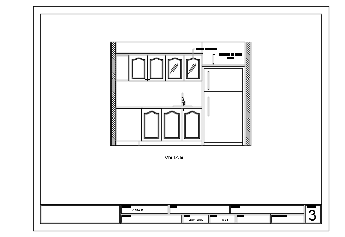 The right side cut section view of the 3700x3000mm kitchen AutoCAD model