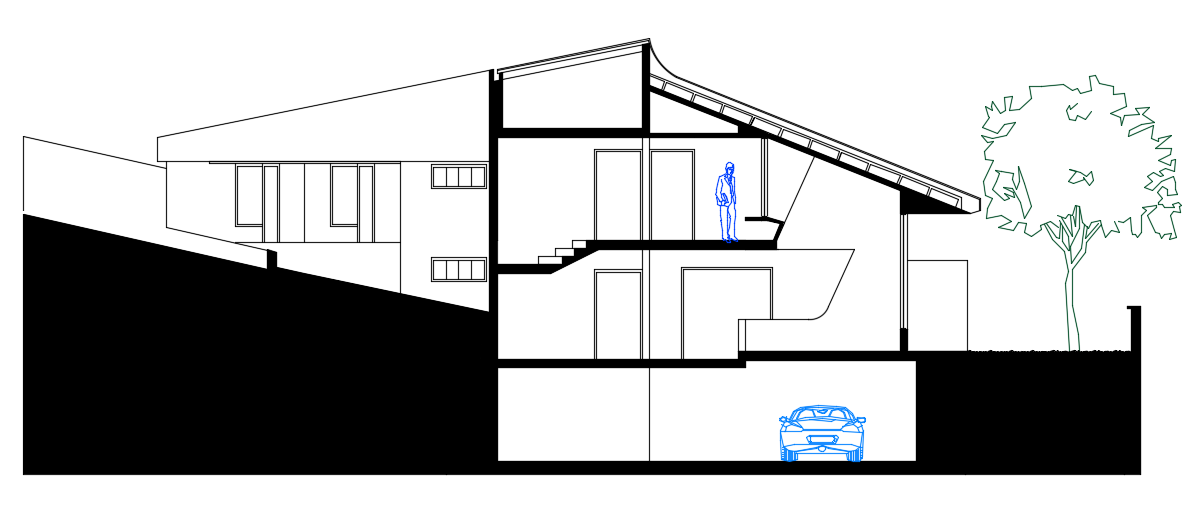 The right side cut section view of the 3bhk bungalow house building