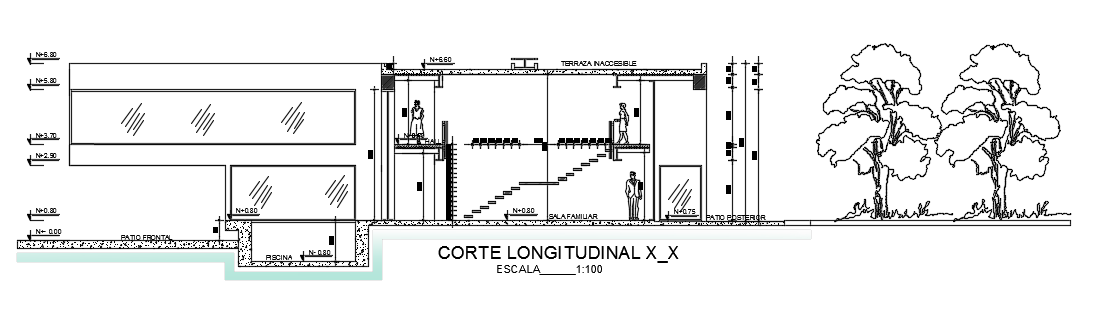 The right side cut section view of the 63x64 cottage building drawing