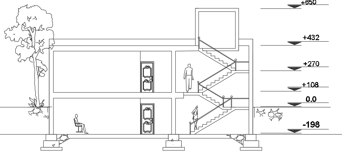 The right side elevation view of the 10x15m house building CAD model