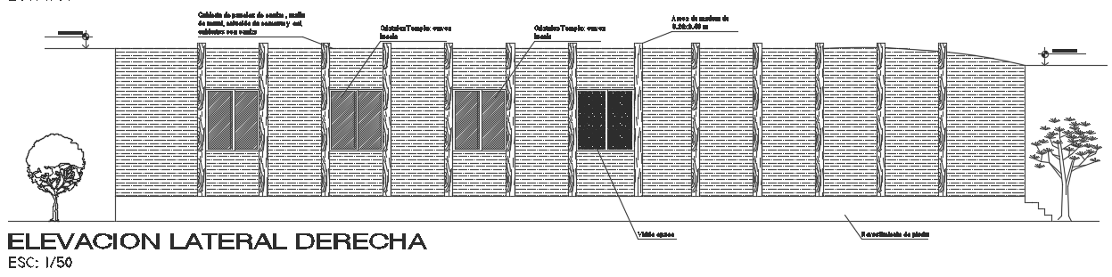 The right side elevation view of the 10x22m luxury bungalow house building