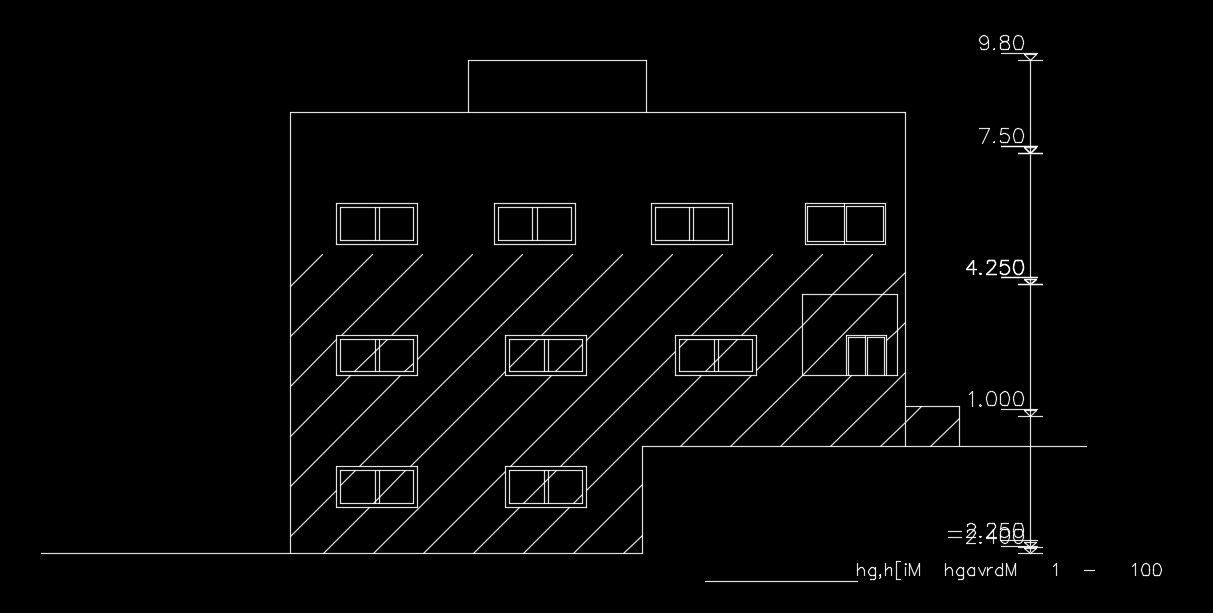 The right side elevation view of the 11x15m architecture house building