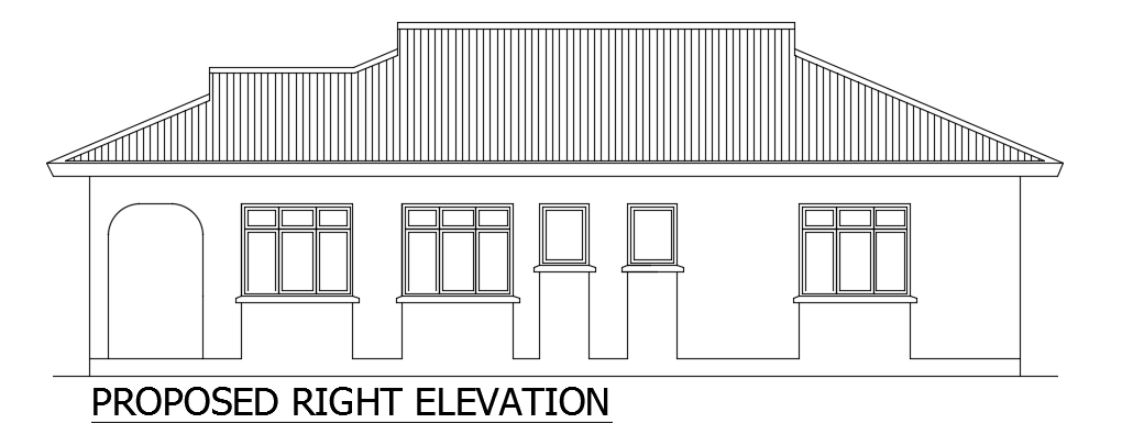 The right side elevation view of the 12x15m house building