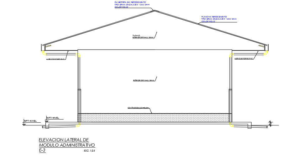 The right side elevation view of the 12x7m college admin office building