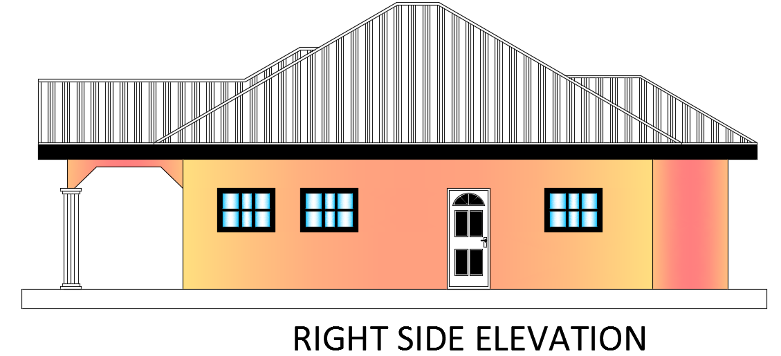 The right side elevation view of the 12x9m house building