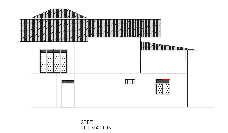 The right side elevation view of the 13x14m house building