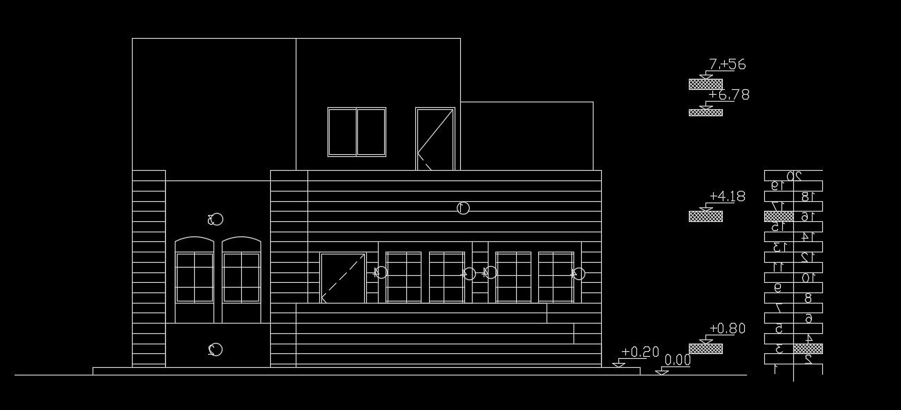 The right side elevation view of the 14x12m house building