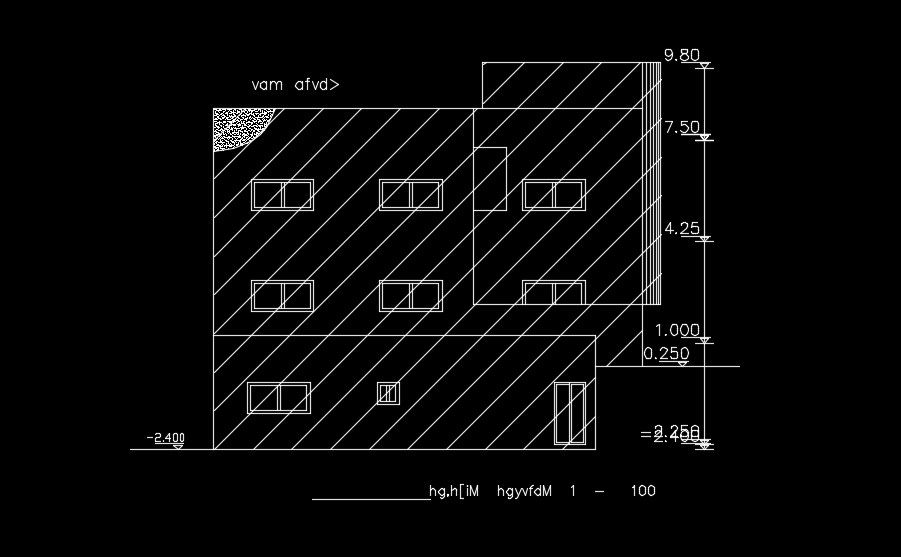 The right side elevation view of the 14x14m house building