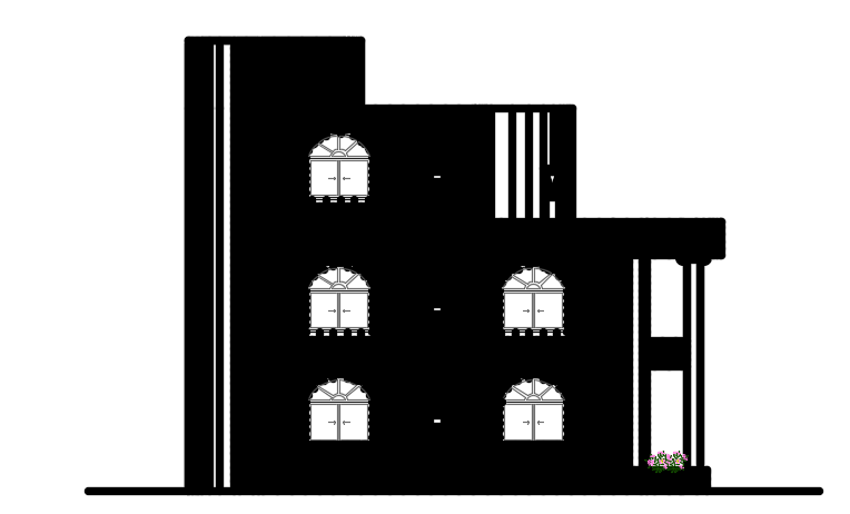 The right side elevation view of the 14x15m house building