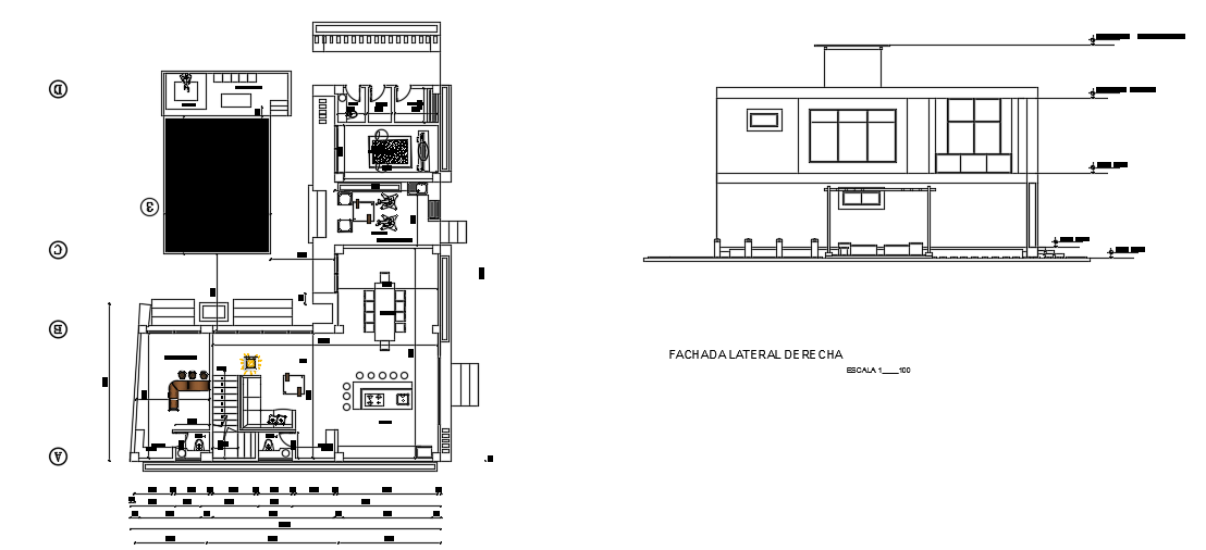 The right side elevation view of the 14x20m house building is given in this file
