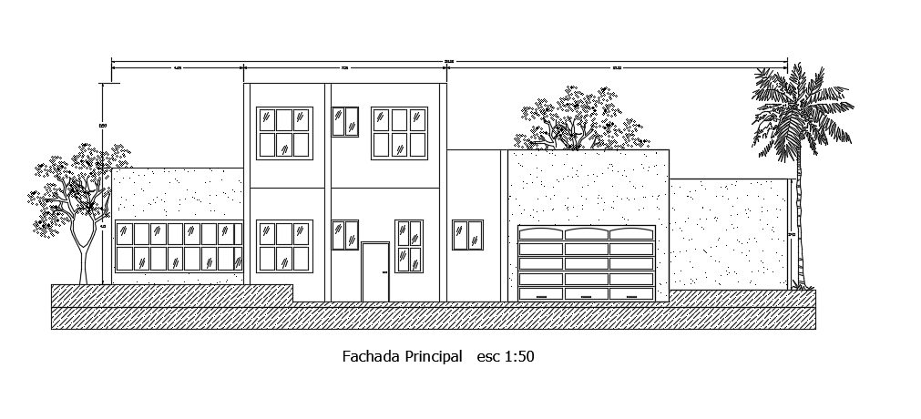The right side elevation view of the 14x23m single family house building