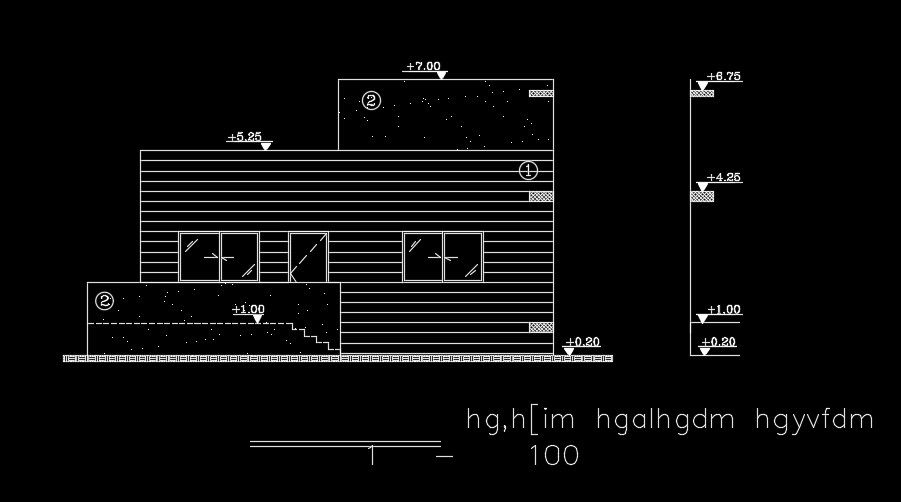 The right side elevation view of the 15x10m house building