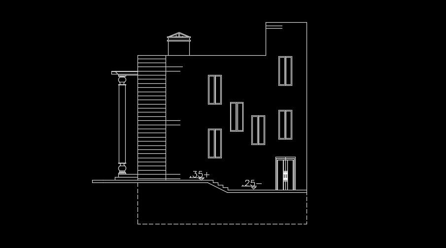 The right side elevation view of the 15x11m house building