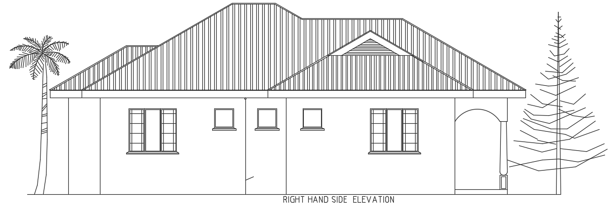 The right side elevation view of the 15x14m residential building AutoCAD drawing