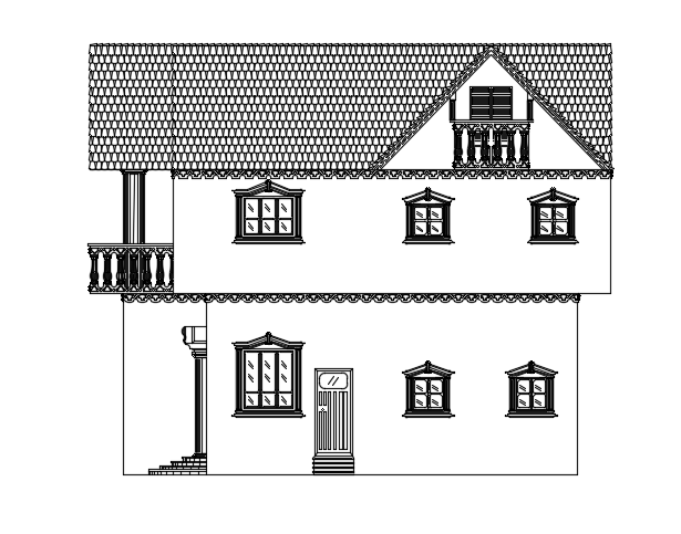 DWG Drawing of 15x15m Double Story House Right Side Elevation
