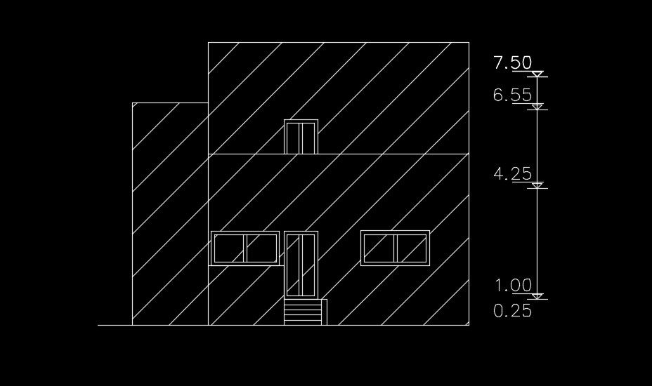 The right side elevation view of the 17x10m house building