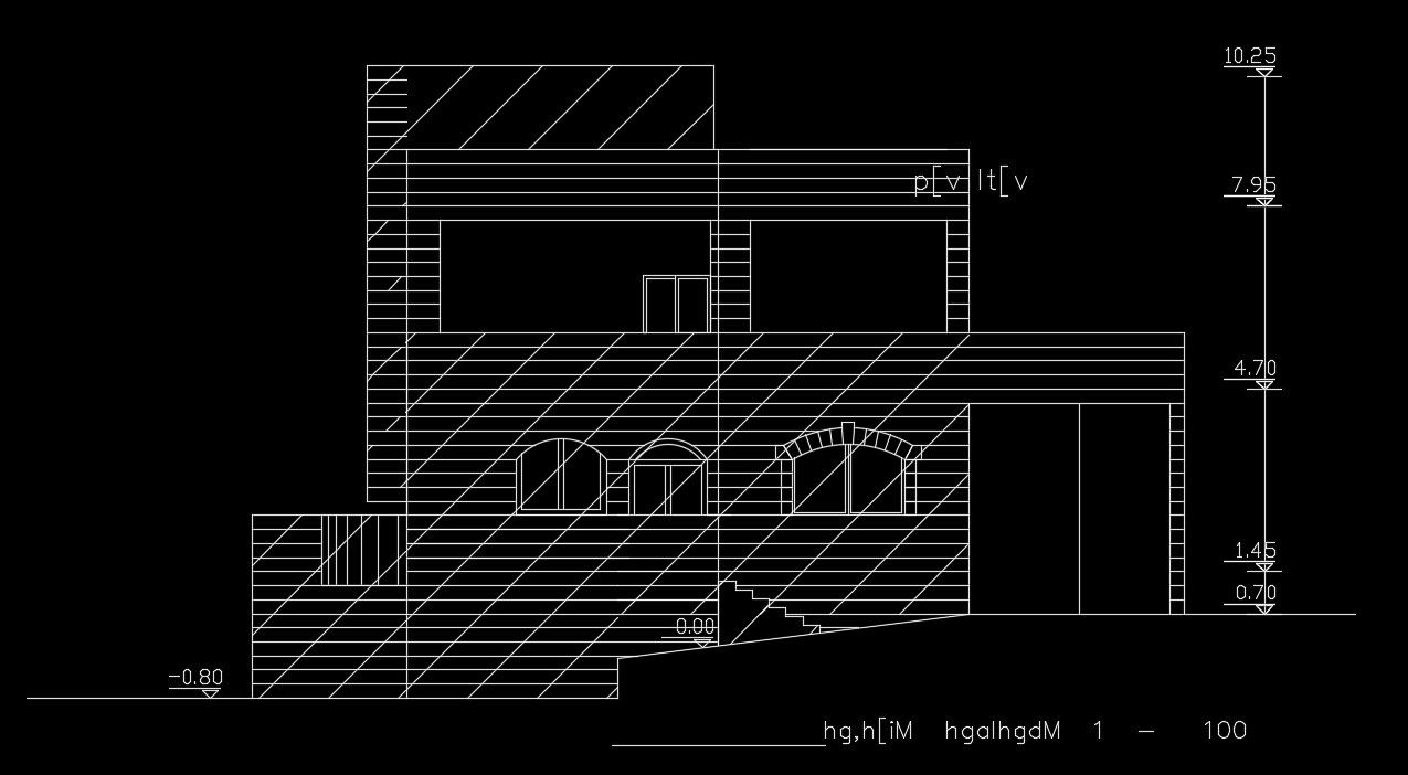 The right side elevation view of the 17x15m architecture house building