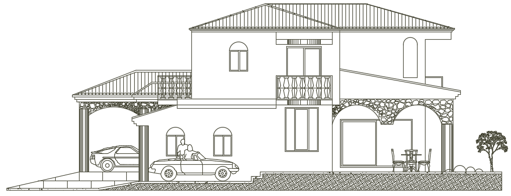 The right side elevation view of the 20x20m house building The right side elevation view of the 20x20m house building
