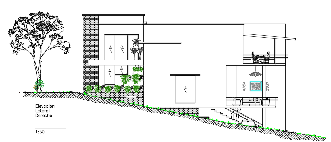 The right side elevation view of the 22x19m faculty quarters building