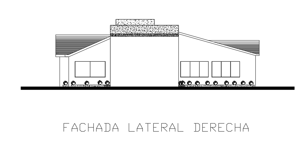 The right side elevation view of the 22x22m architecture house building drawing is given in this model