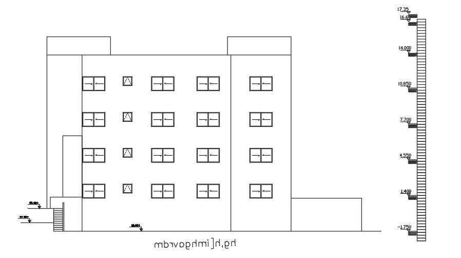 The right side elevation view of the 25x21m apartment building drawing