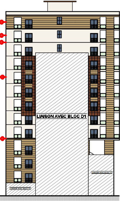 The right side elevation view of the 26x14m apartment building