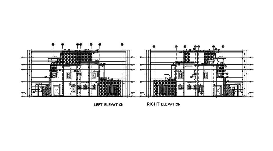 The right side elevation view of the 26x19m row house building