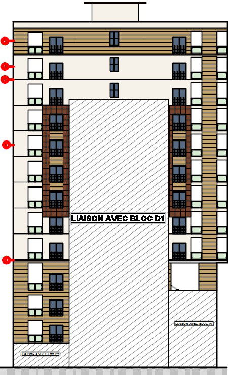 The right side elevation view of the 28x14m apartment building