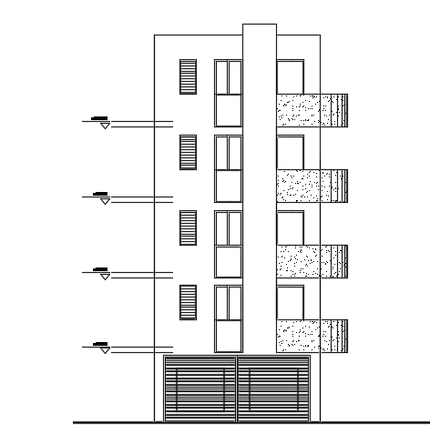 The right side elevation view of the 30x6m apartment building AutoCAD drawing